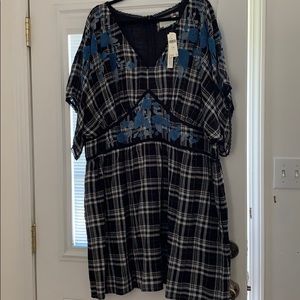 NWT Anthropologie Plaid Embroidered Dress Size 24